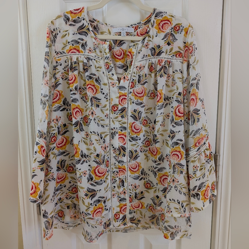Fever White and Pink Floral Blouse
